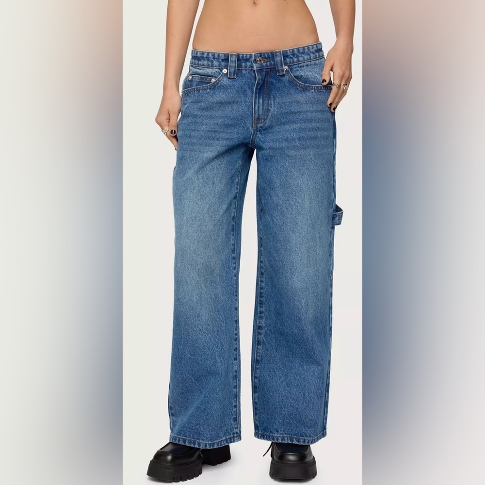 Edikted wide leg Carpenter Low Rise Jeans size large medium wash - Picture 2 of 5
